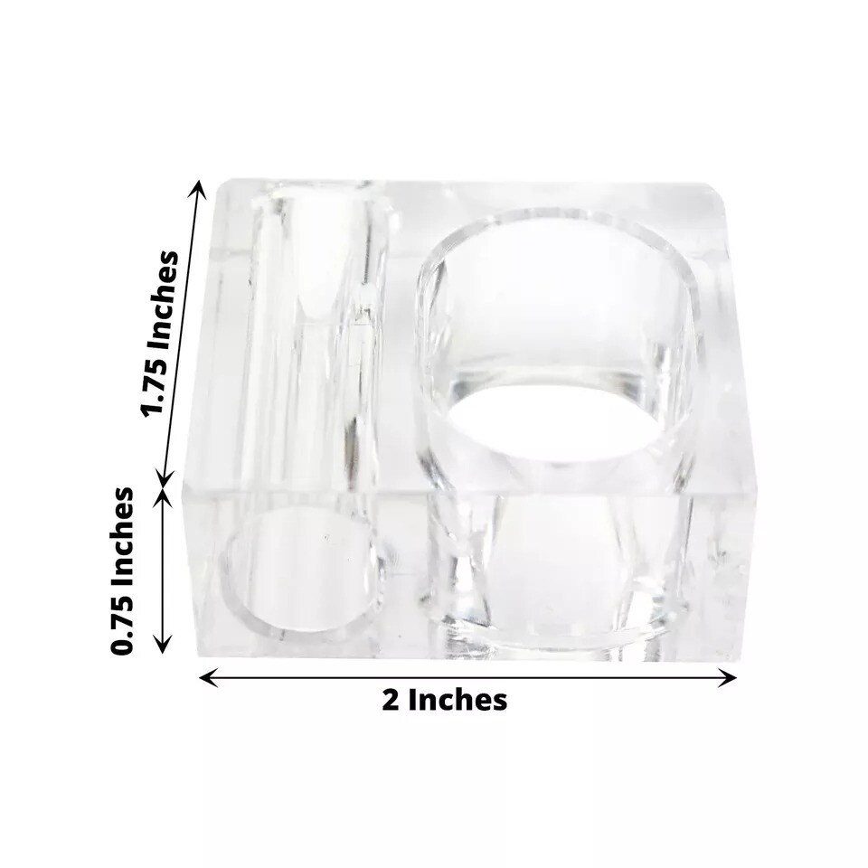 4 Clear Square Acrylic Dinner NAPKIN RINGS Mini Flower Holders Party Decorations