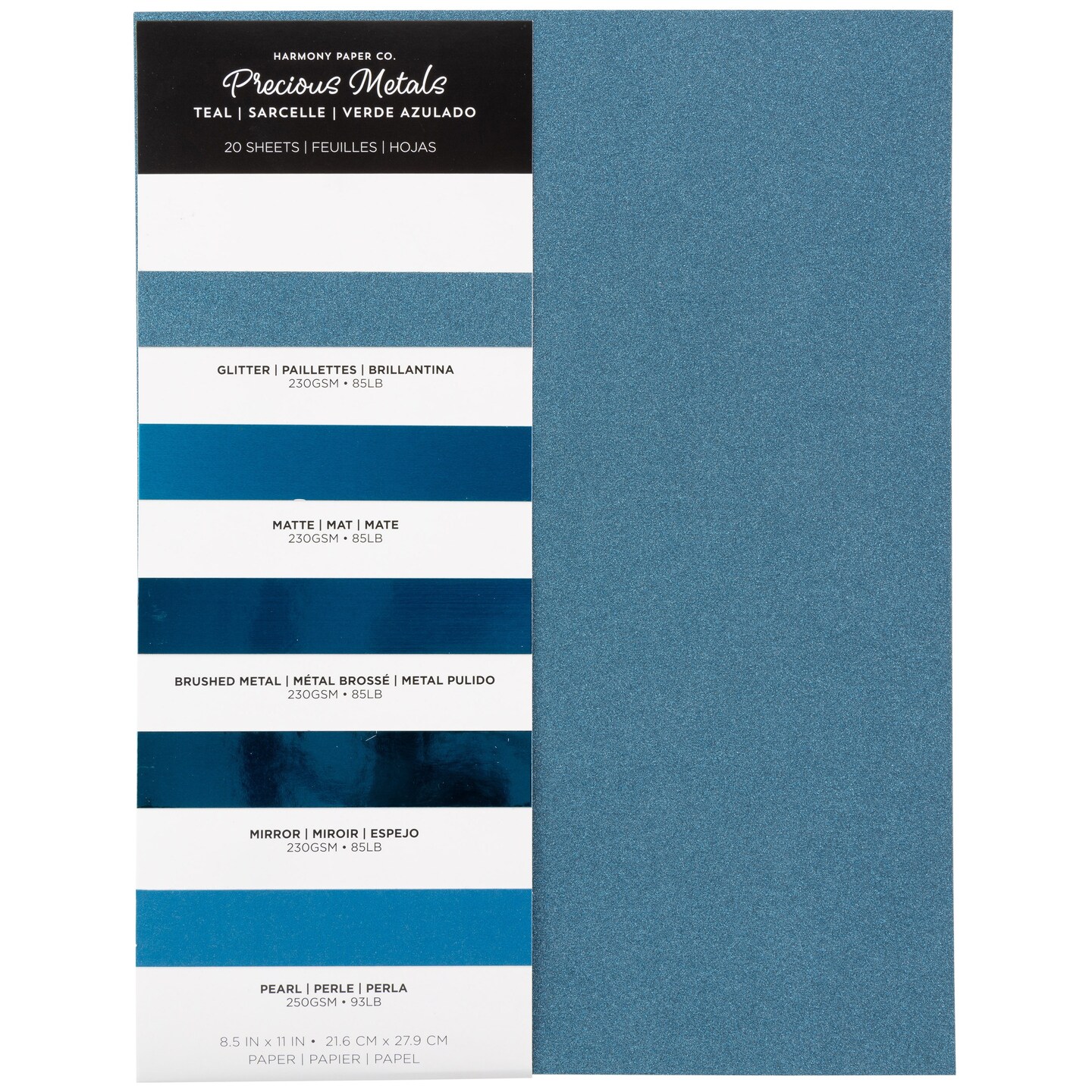 Harmony Precious Metals Cardstock 8.5&#x22;X11&#x22; 20/Pkg-Teal