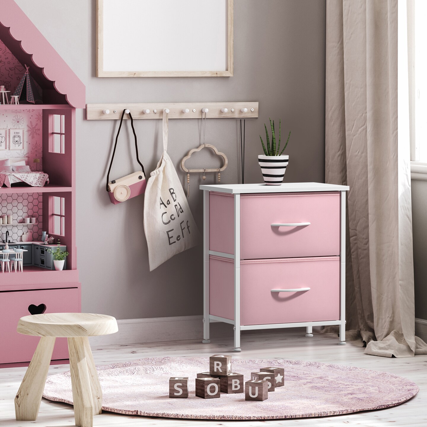 Sorbus Nightstand with 2 Drawers - Steel Frame, Wood Top & Easy Pull Fabric Bins - Great for Home, Bedroom, Office & College Dorm (2 Pack)