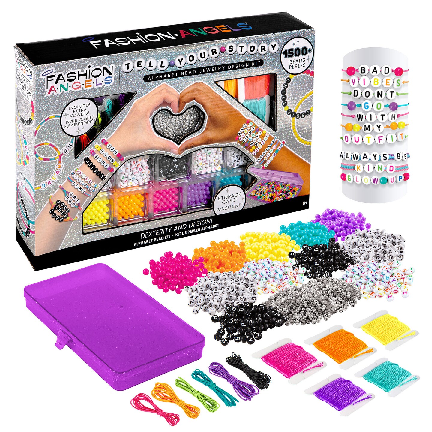 Fashion Angels: Jewelry Design Kit - Tell Your Story - Alphabet Beads, DIY Bracelet Making Set w/ Case, Design &#x26; Spell w/ 1500+ Beads, Girls-Kids 8+