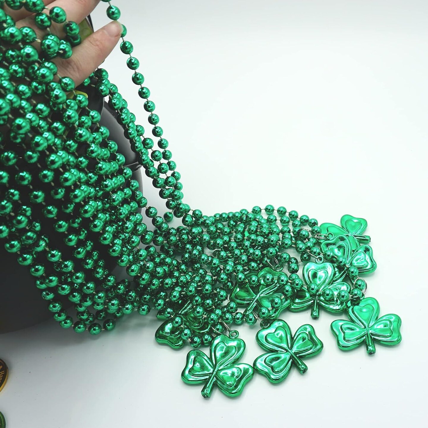 4E's Novelty 12 Pcs St Patricks Day Beads Necklace Bulk Green Shamrock Beads for Irish Party Favors & Supplies, Costume Accessories
