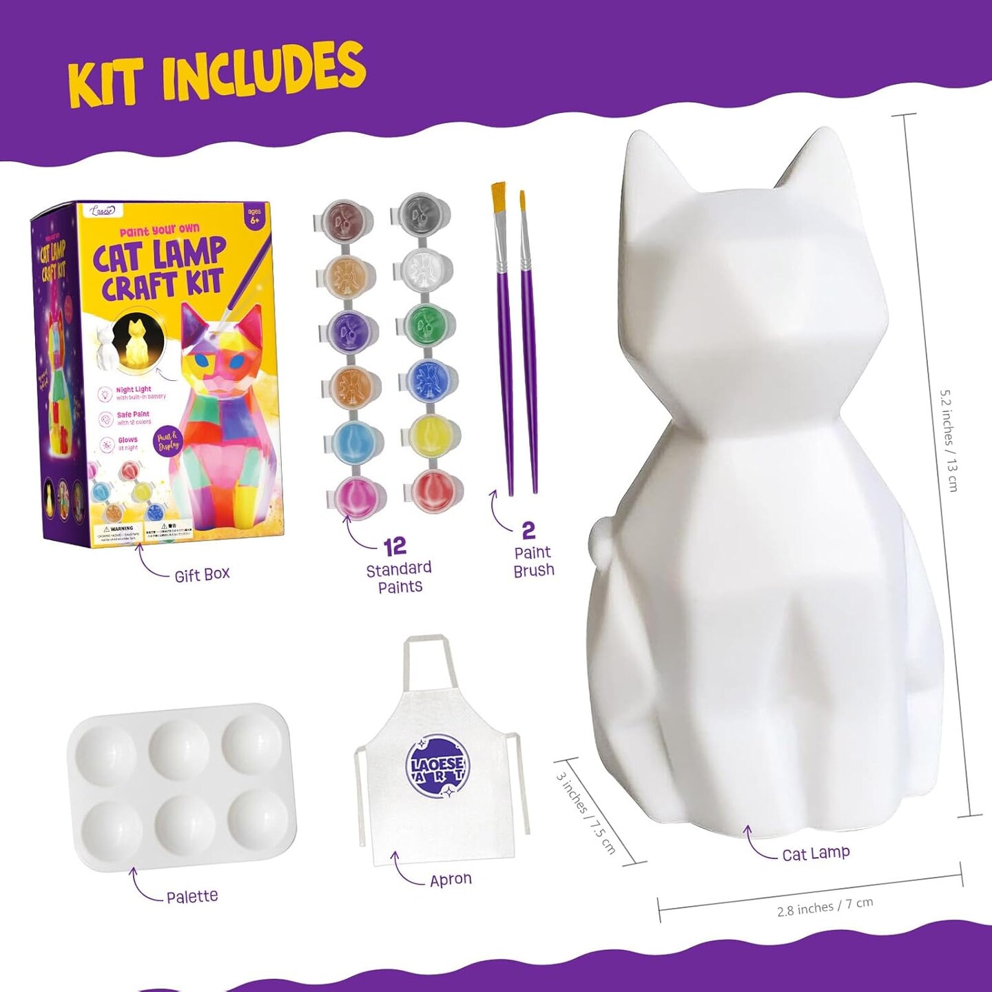 Paint Your Own Cat Lamp Kit, Art Supplies Arts &#x26; Crafts Kit, Painting kit for Kids 6-12, Arts and Crafts for Kids Ages 8-12, Toys Girls Boy Birthday Gift Ages 3 4 5 6 7 8 9 10 11 12+
