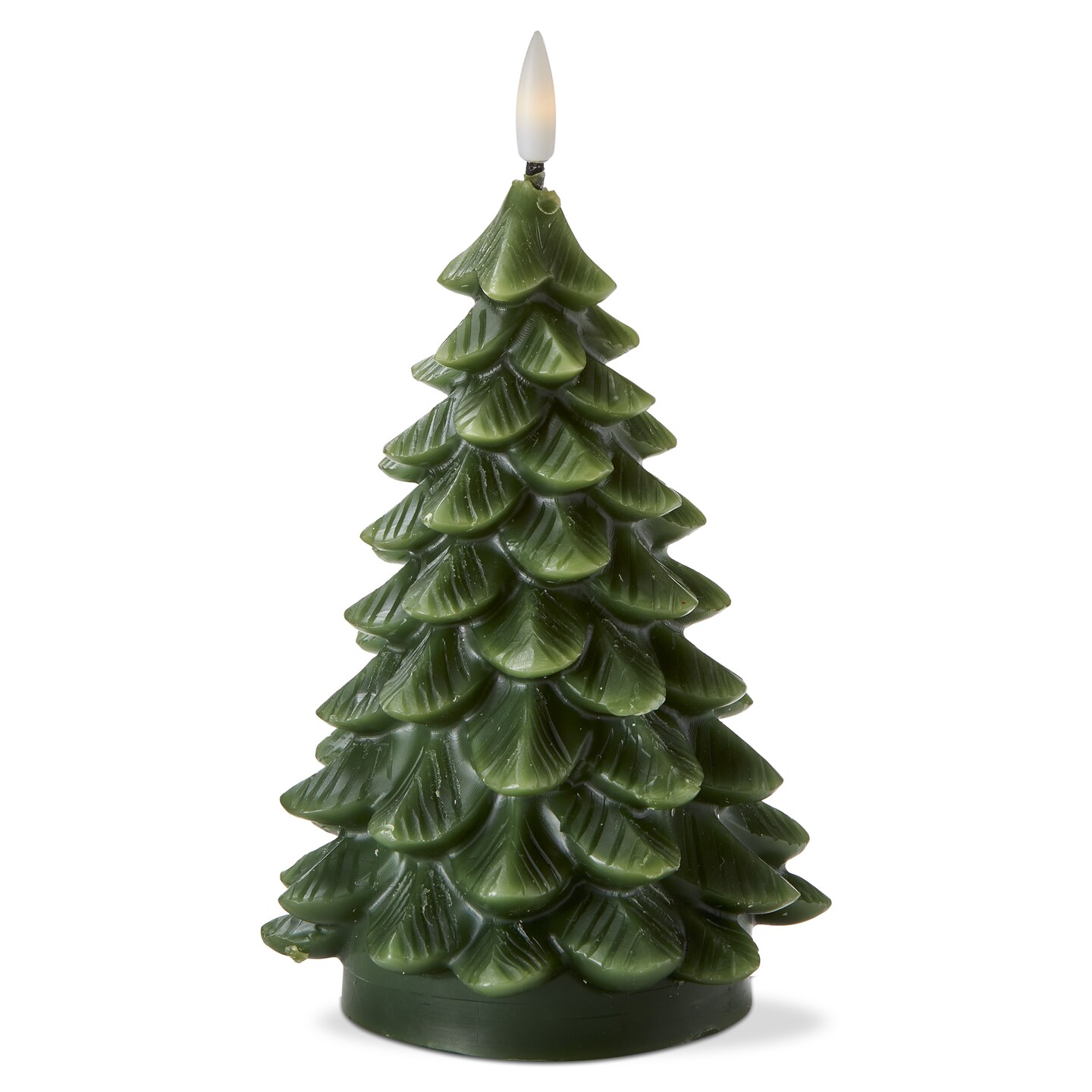 Large Pine Tree LED Flameless Candle - Sculpted Christmas Decor - Green Wax - 8" H x 4.5" L x 4.5" W - Wipe Clean