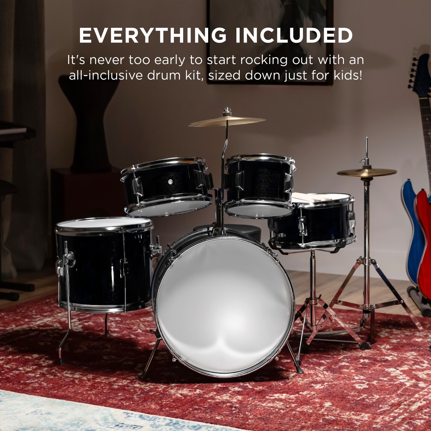Best Choice Products 5-Piece Kids Beginner Junior Size Drum Set, Percussion Instrument Starter Kit w/ Stool
