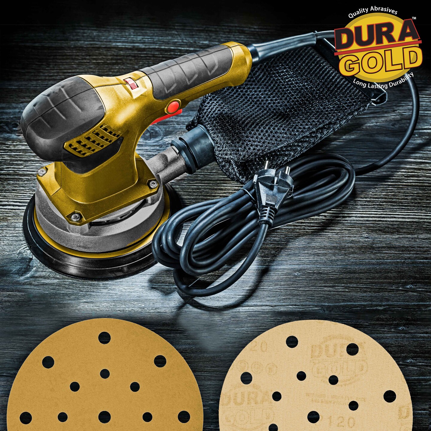 120 Grit - 6&#x22; Gold Sanding Discs - 17-Hole Pattern Hook and Loop for DA Sander - Box of 50
