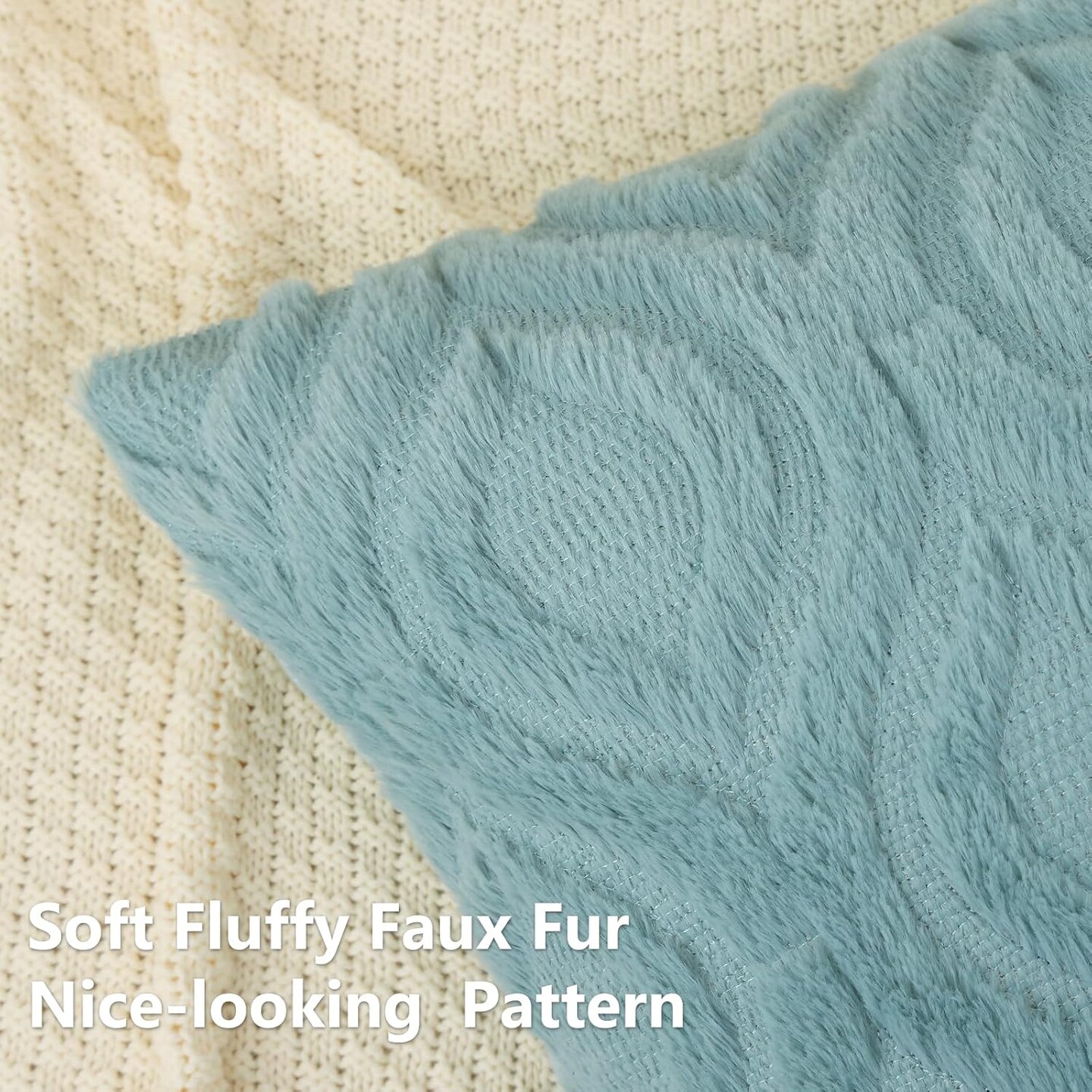 Throw Pillow Covers 18x18 Inch Set of 2, Soft Plush Faux Wool Aqua Couch Pillow Covers, Spring Solid Dyed Accent Pillow Cases for Sofa Bed Living Room Home Decor