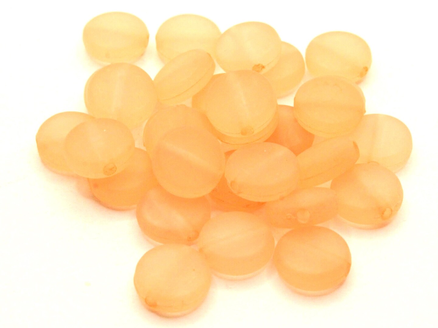 30 9mm Flat Round Coin Frosted Peach Pink Lucite Plastic Beads