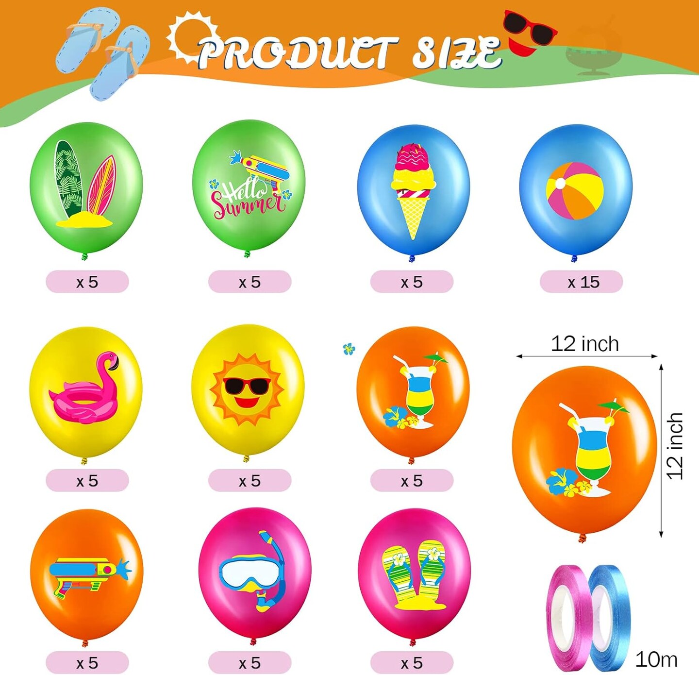 50 Pcs Summer Theme Party Balloons