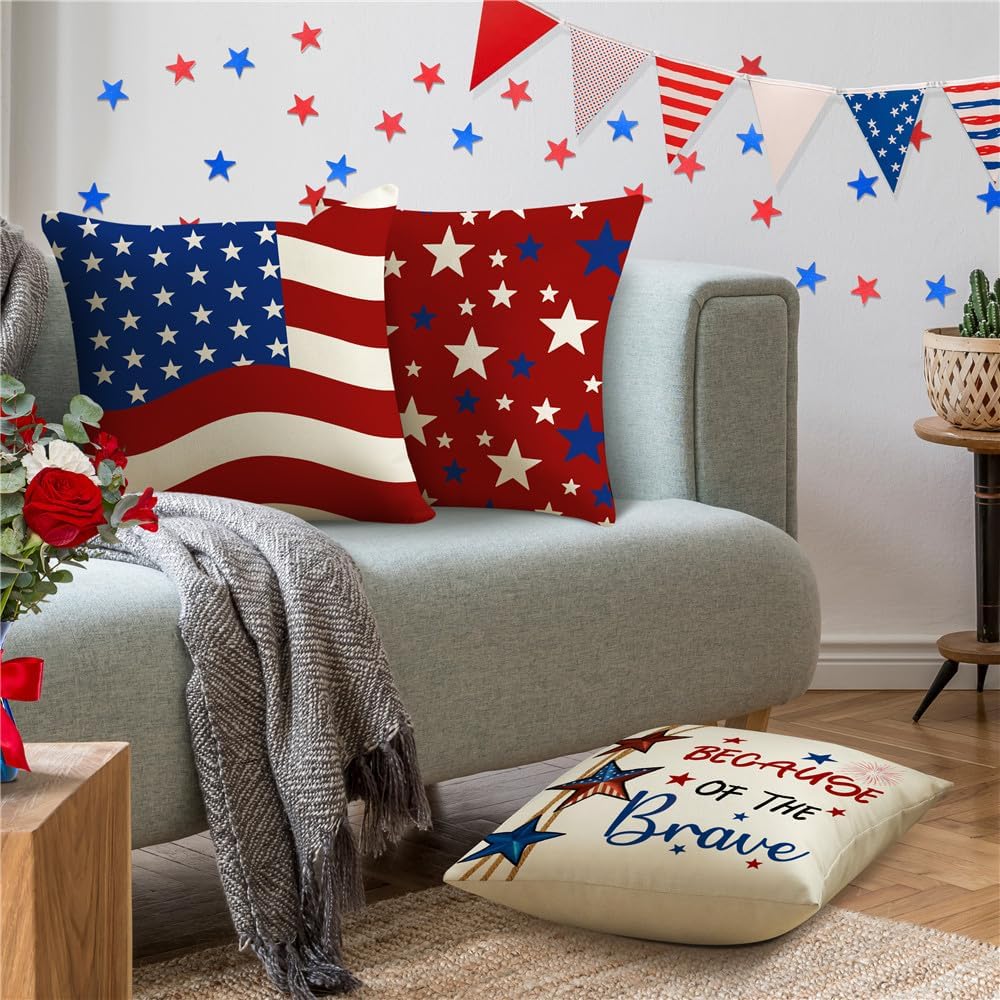 Set of 4 Throw Pillow Covers for 4th of July Decorations