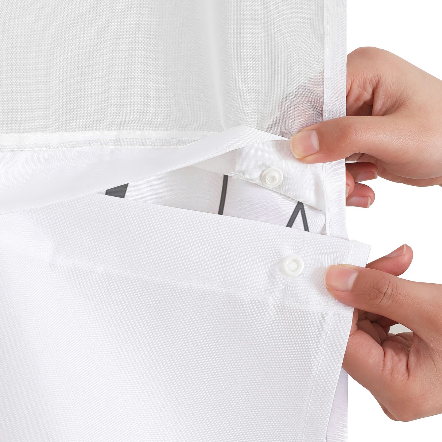 Americanflat 72x75 Hookless Shower Curtain - Water-Resistant Shower Curtain with Sheer Panel, Snap-In Liner, and Grommets - 100% Polyester