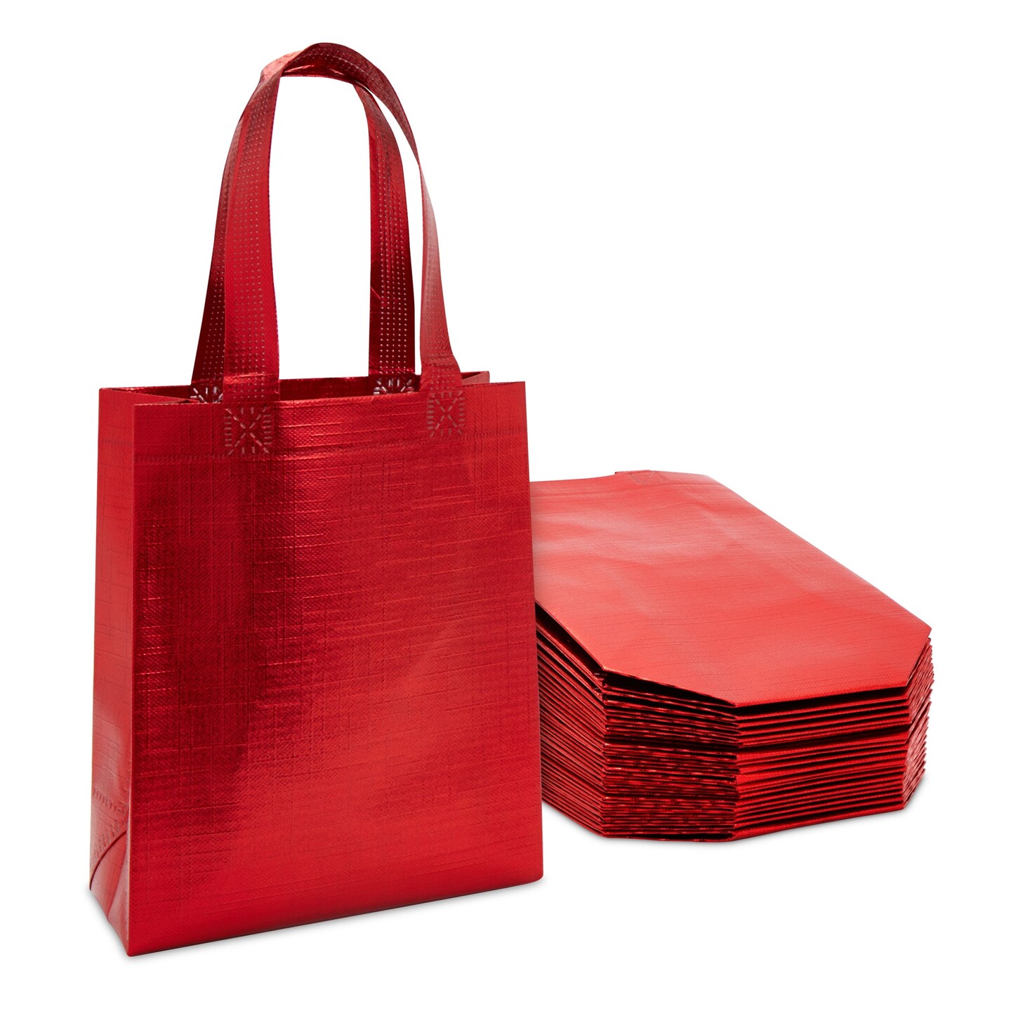 20-Pack Non-Woven Reusable Shopping Bags with Handles, 8x3.9x10-Inch Metallic Red Tote Bags for Groceries and Gifts