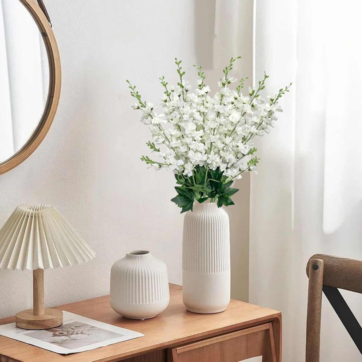 8 Pack White Artificial Delphinium Flowers 35 Inch – Tall Faux