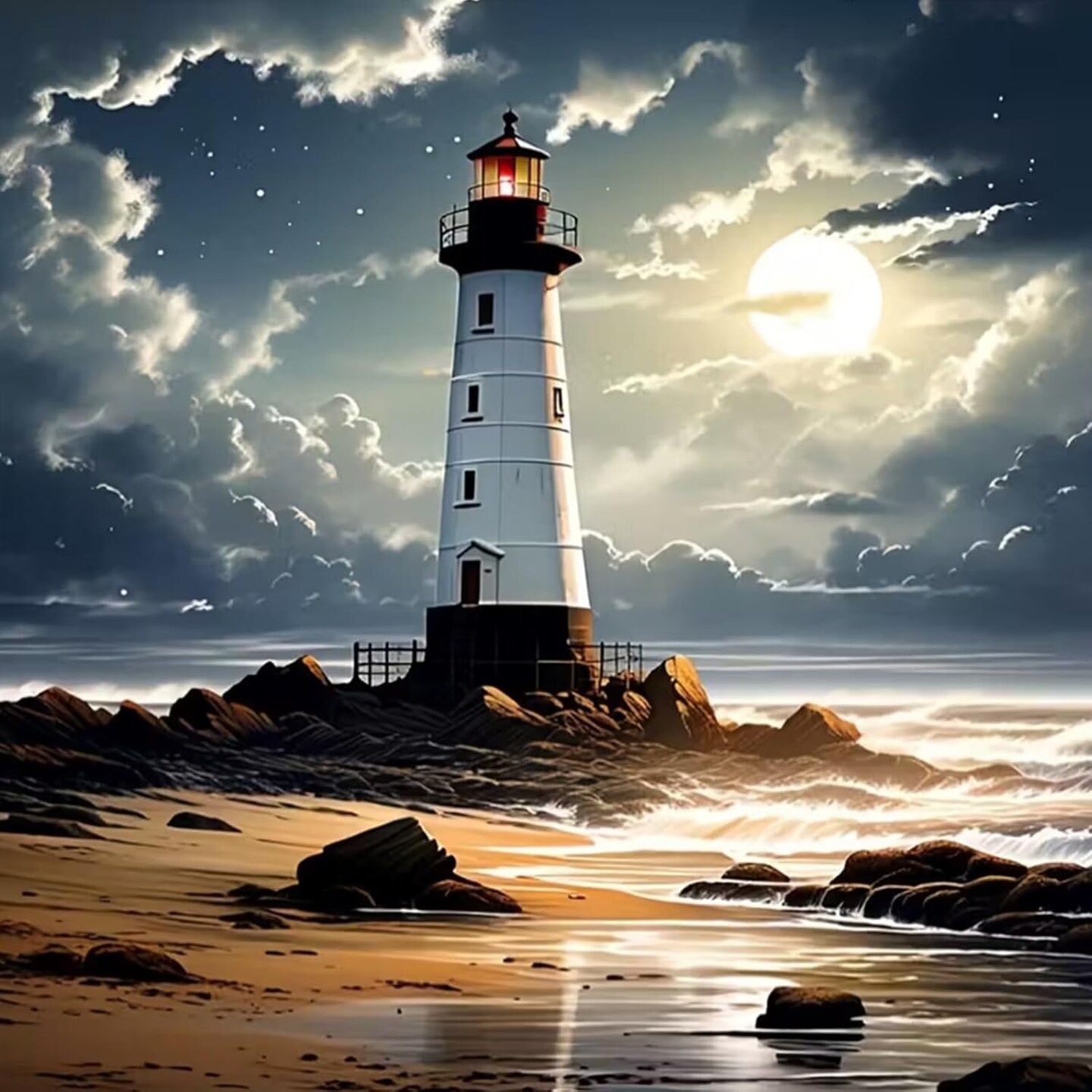 Beach Lighthouse Diamond Painting Kit for Adults – 5D Full Drill