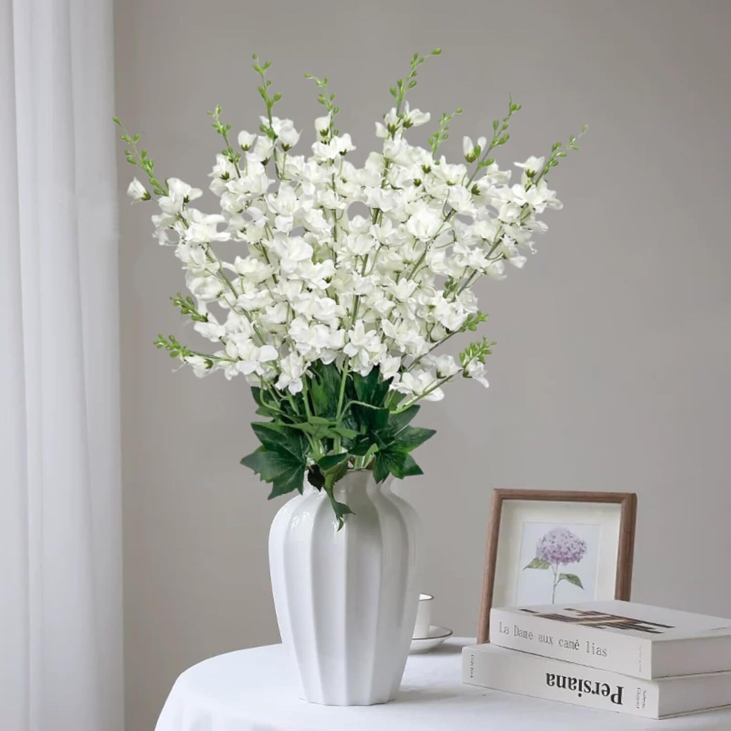 8 Pack White Artificial Delphinium Flowers 35 Inch – Tall Faux