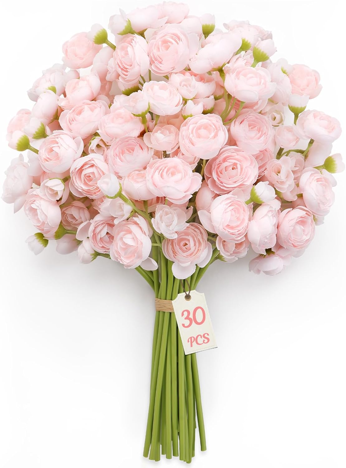 Spring Tabletop Decor – 30PCS Shabby Blush Ranunculus Artificial Flowers, Faux Silk Mini Flowers for DIY Bouquets, Wedding Fillers & Home Decor