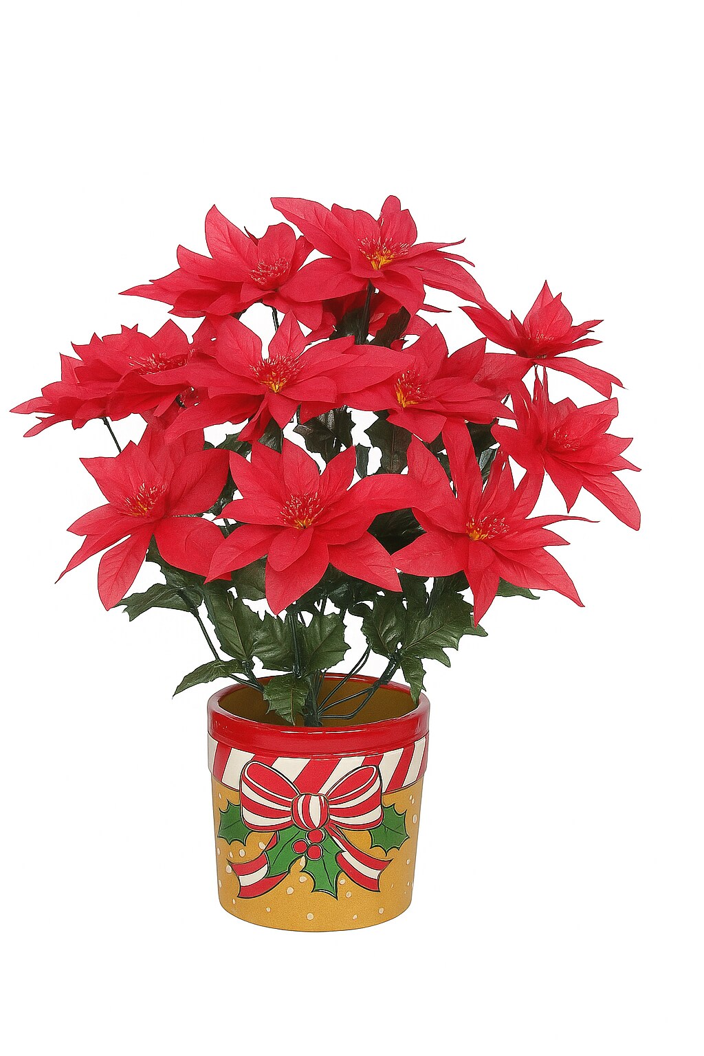 18&#x22; Red Poinsettia Bush, Waterproof Artificial Flowers, 14 Bloom Stems for Home Decor, Holiday Arrangements &#x2013; 2 Pieces
