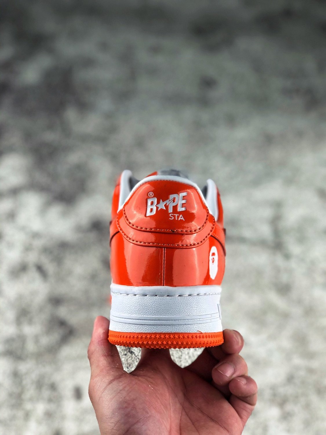 A Bathing Ape Bape sta Low Patent Leather Orange White