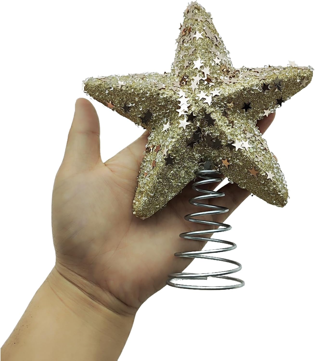 Christmas Glitter Star Tree Topper Christmas (Champagne) 5.3 x 4.3 Inch