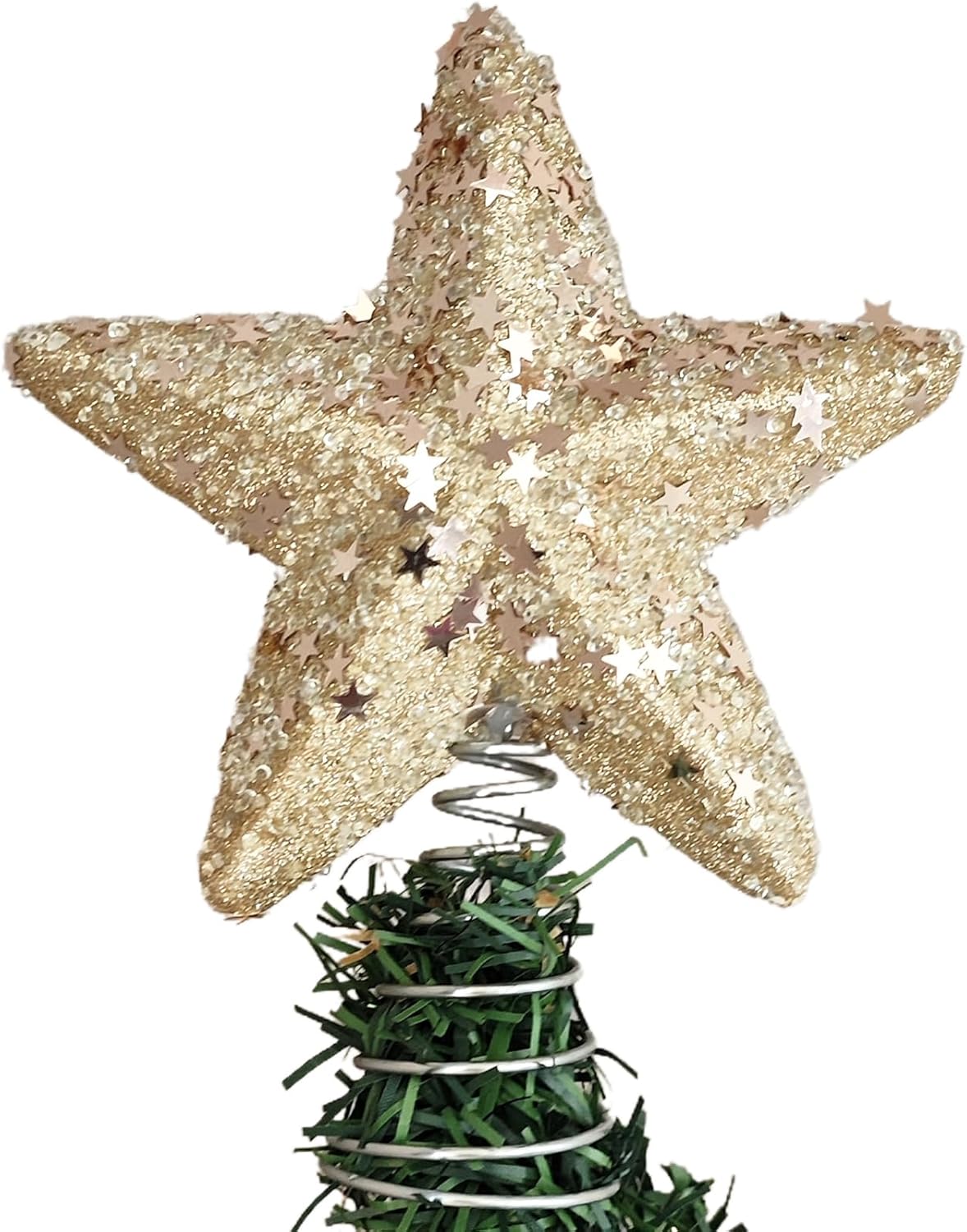 Christmas Glitter Star Tree Topper Christmas (Champagne) 5.3 x 4.3 Inch