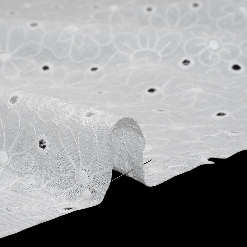 1 Yard Embroidered Eyelet Cotton Voile White Field of Flowers Fabric