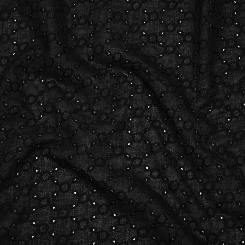 1 Yard Embroidered Eyelet Cotton Voile Black Rings and Lattices Fabric ...