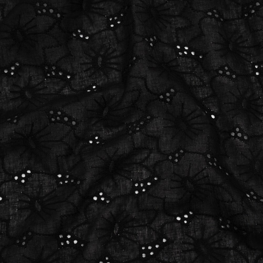 1 Yard Embroidered Eyelet Cotton Voile Black Cloud Flowers Fabric 54 inch Width