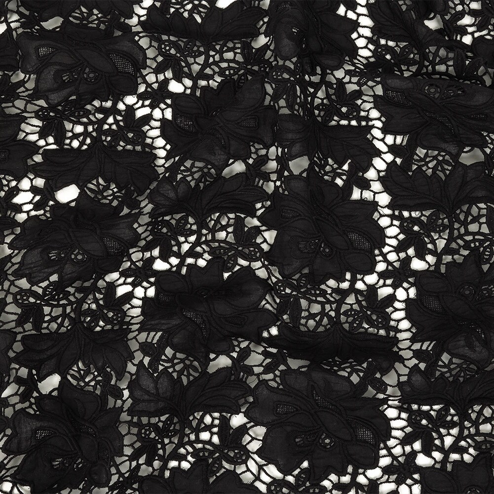 1 Yard Black Floral Guipure Lace with Scalloped Edges 50 Inches Wide