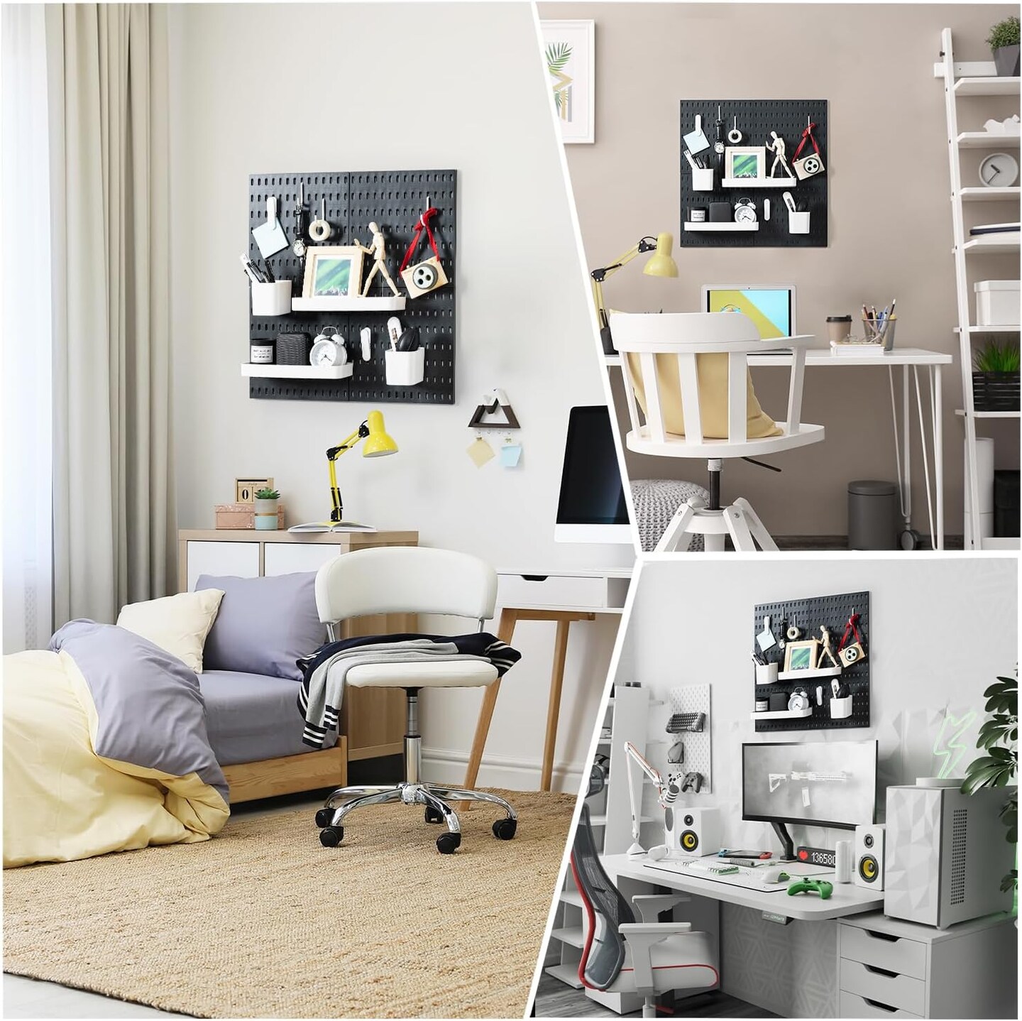 VUSIGN Pegboard Combination Wall Organizer Kit, 4 Pieces Pegboards and 17 Accessories Modular Hanging, Wall Mount Display Peg Board Panel Kits for Bedroom, Home, Office, Bathroom, 22&#x22; x 22&#x22;, Black