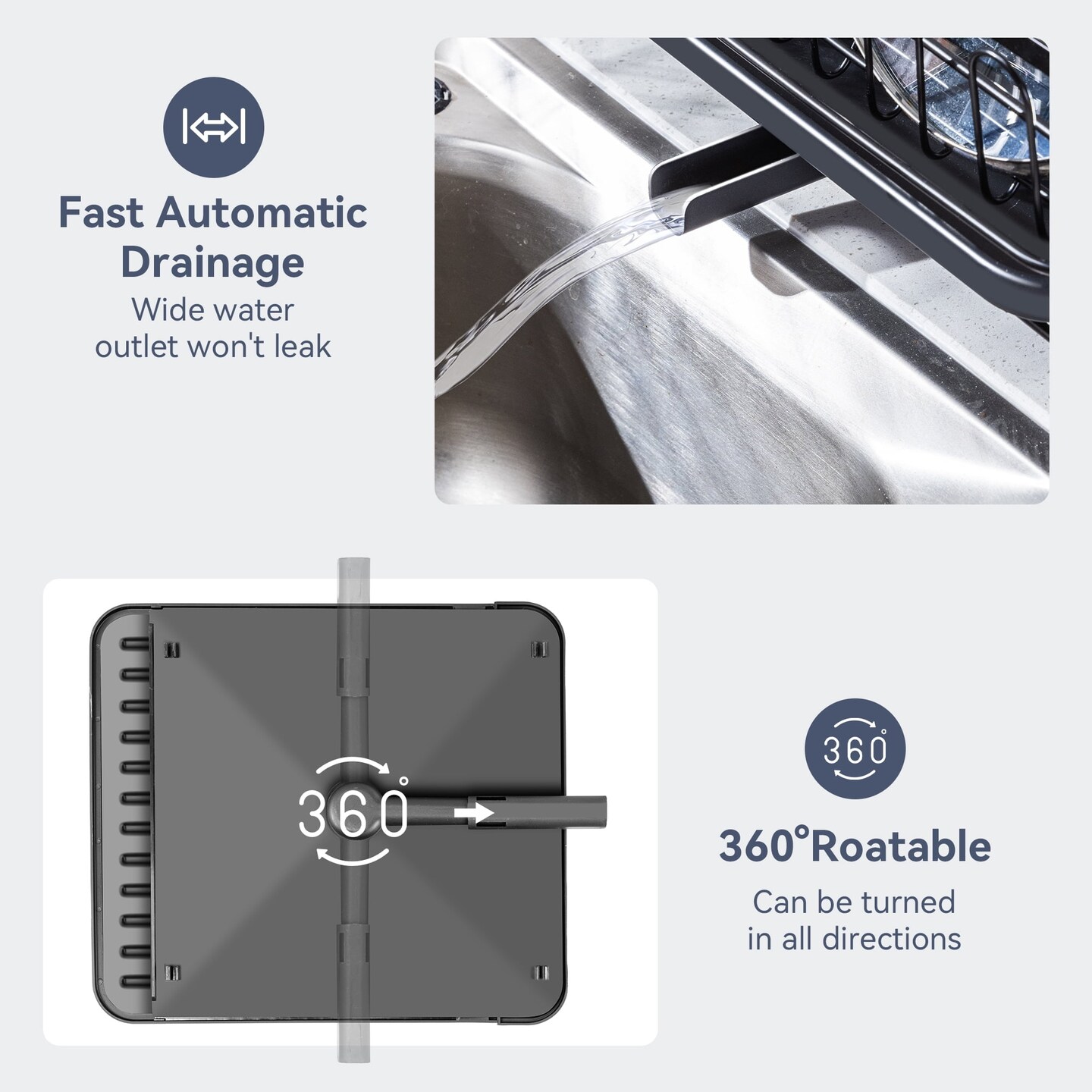 Extendable Dish Drying Rack, Adjustable Stainless Steel Dish Rack with Cutlery Holder & Drain Tray, Fits 19.2”–26.7”, Black