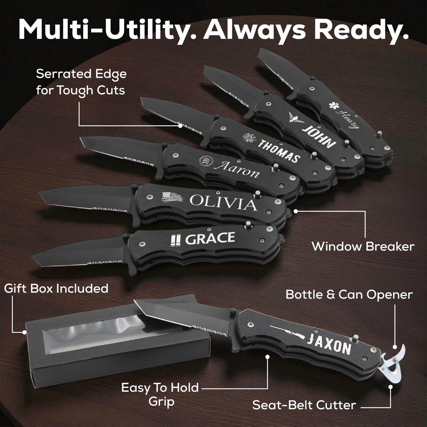 Makerflo Beast Wooden Pocket Knife | Razor Sharp Steel Blade and Black Handle | Ideal for DIY Gift and Personalization (Laser Engraving, Epoxy, Vinyl, and UV DTF) - Not for Sublimation