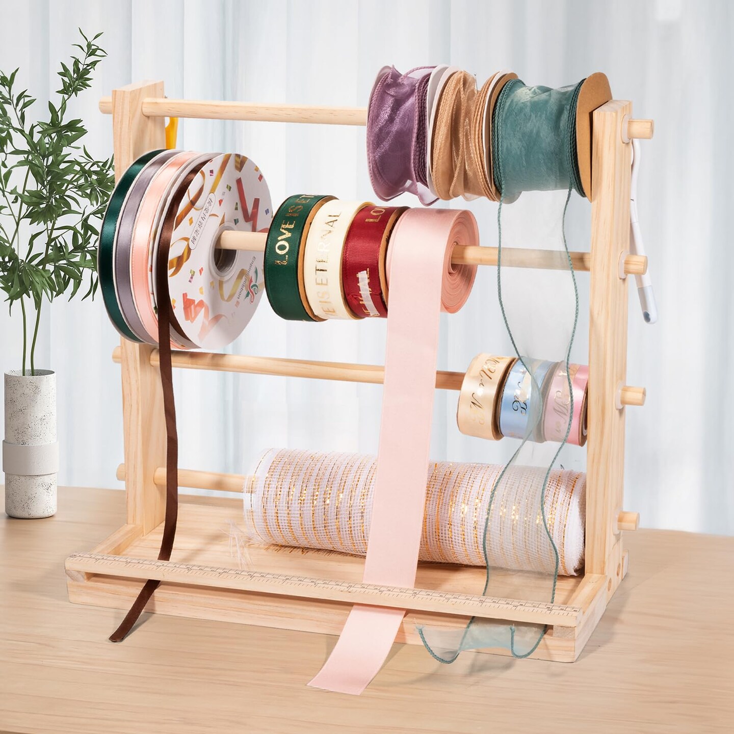 Ribbon Storage Rack Spool Holder Organizer Sewing Craft Wreath Mesh Crochet Thread Tulle Roll Washi Tape Craft Florist Wrapping,15.7 in