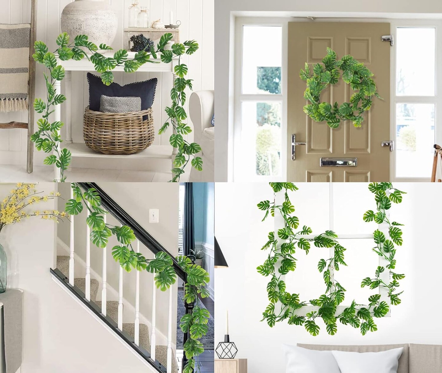 4Pcs Artificial Monstera Leaf Vines, 5.9FT Fake Hanging Plant Ivy Palm Leaves Greenery Vine Faux Tropical Monstera Garland for Garden Porch Patio Jungle Luau Party Beach Birthday Indoor Outdoor D&#xE9;cor