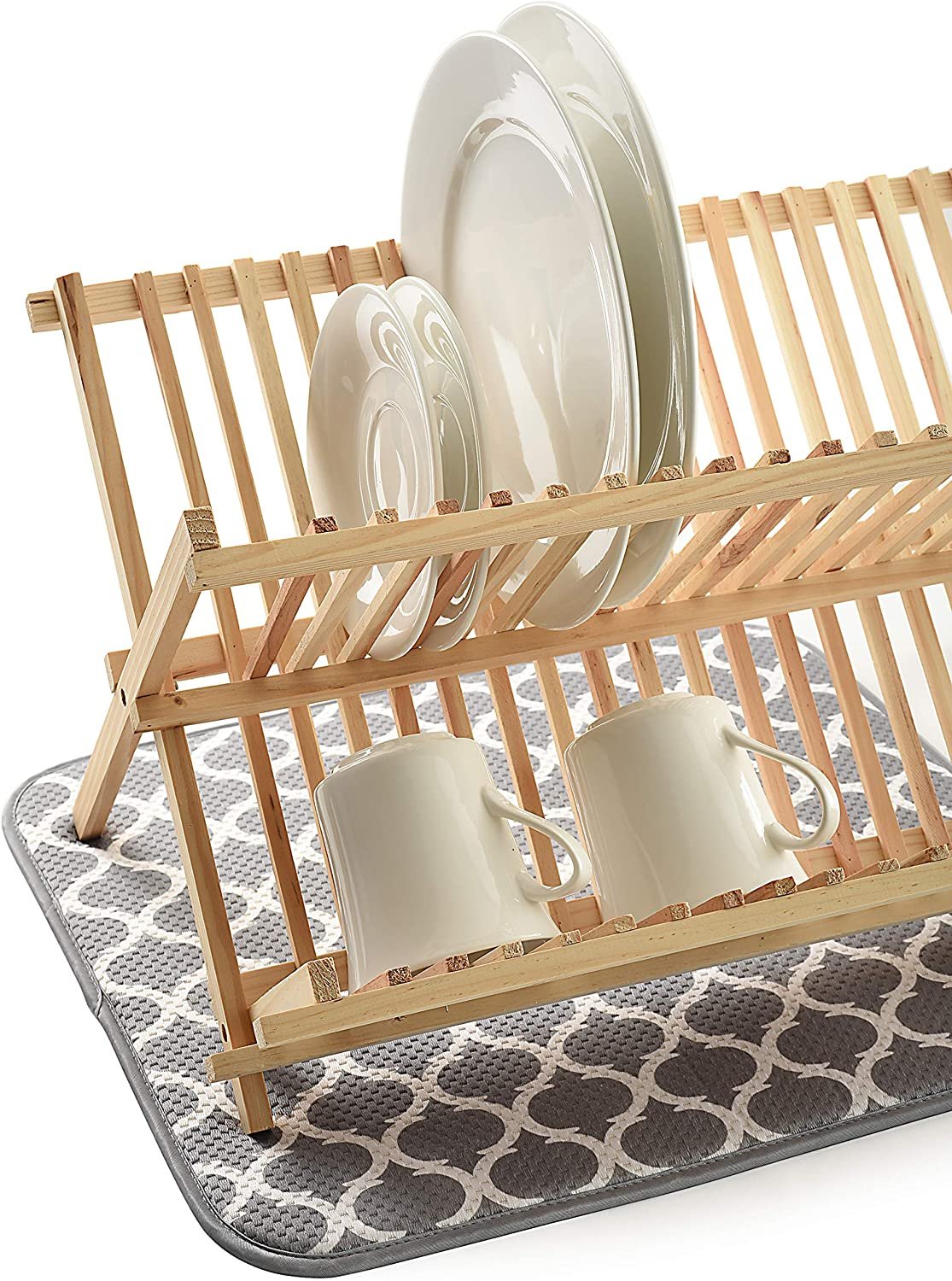 Norpro 16&#x22; x 18&#x22; Washable Microfiber Dish Drainer Glass Drying Mat Pad - Grey Trellis Pattern