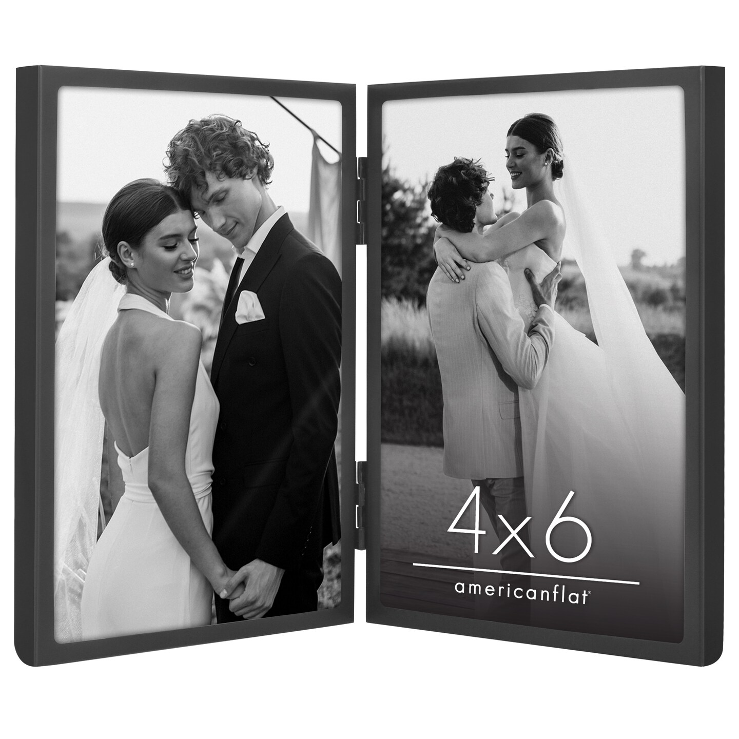 Americanflat Hinged Picture Frame with Shatter-Resistant Glass - Modern Metal Picture Frame Displays Two Photos - Elegant Photo Frames for Tabletop Display