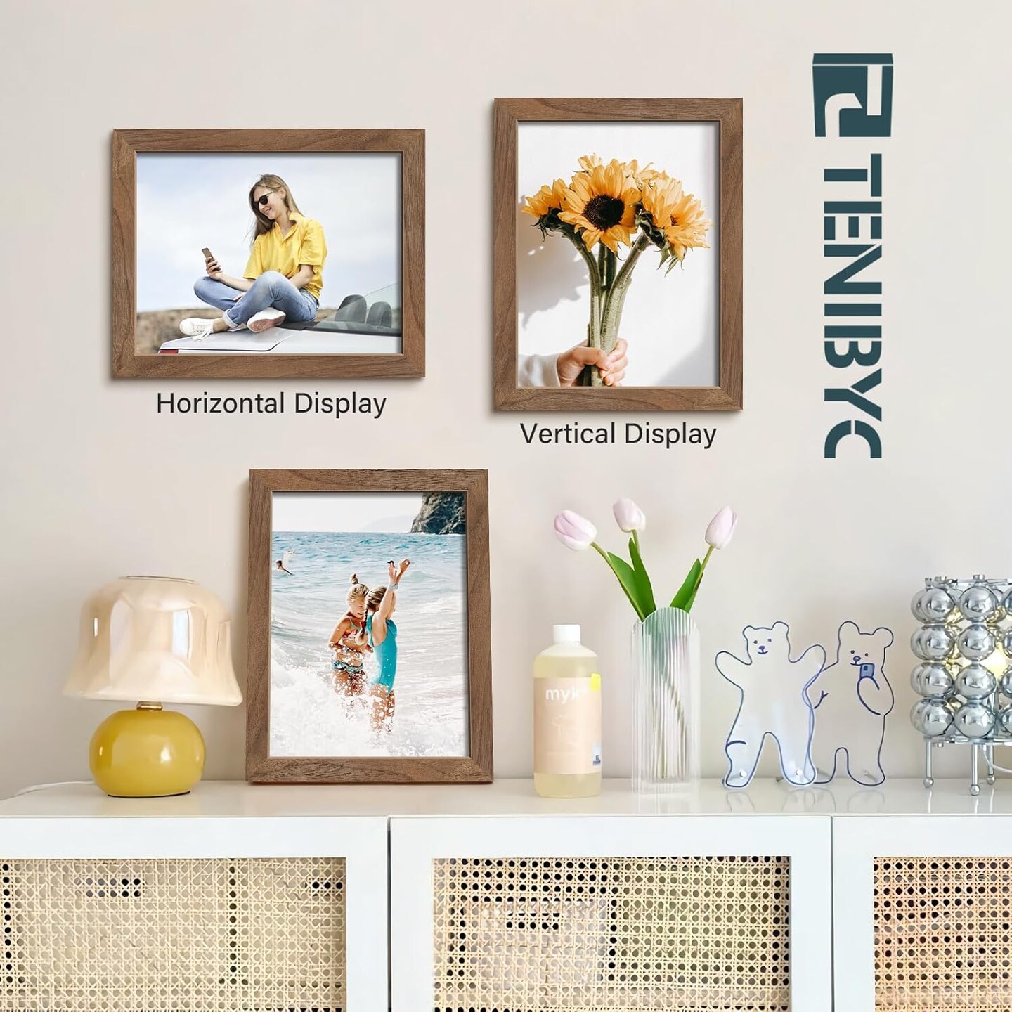 Walnut Picture Frame with HD Glass - 3pk, Natural Solid Wood Picture Poster Frame, Wall Gallery Frame