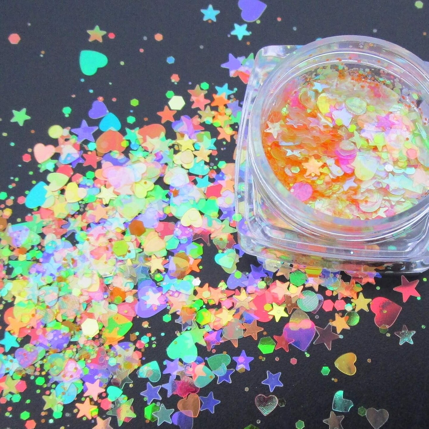 2 Colors Stars Heart Chunky Festival Glitter Sequins Iridescent Glitter Flakes Sparkles Resin Art Crafts Paints Decor