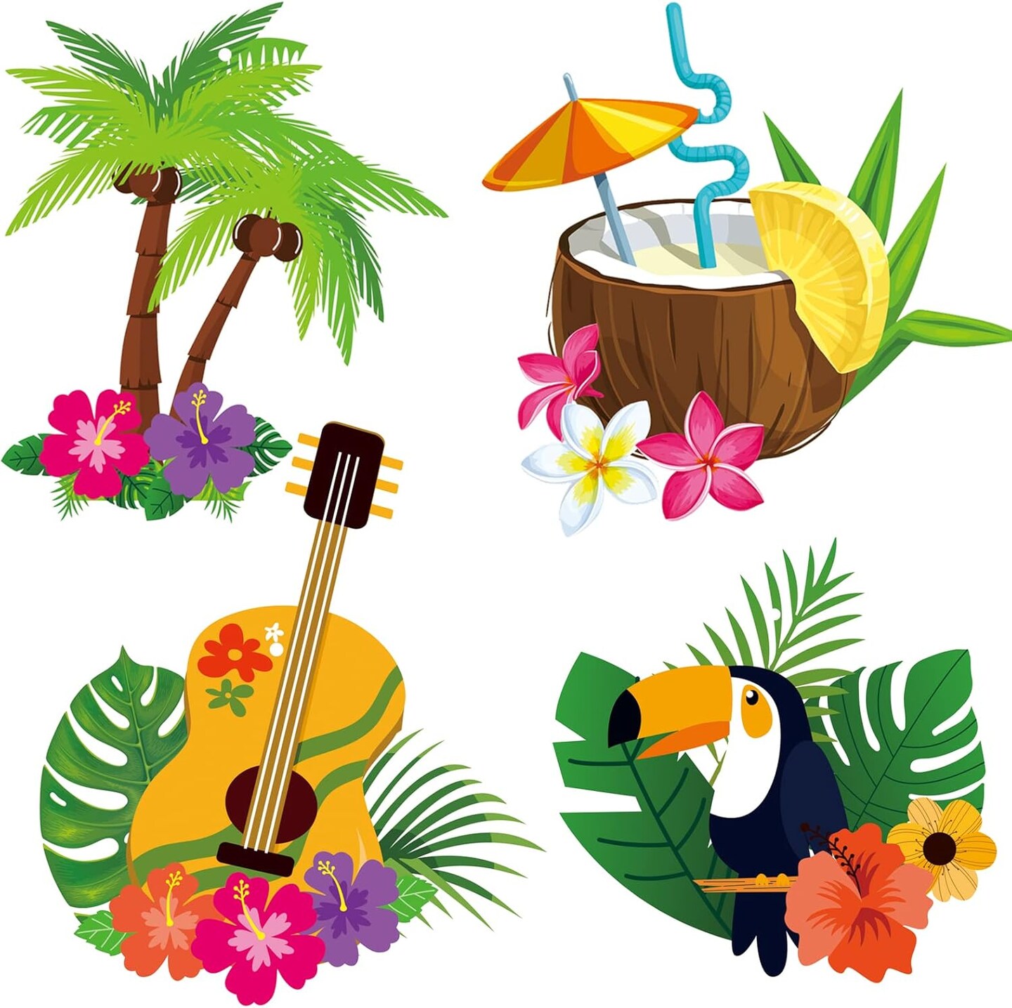 30pcs Luau Party Decorations Hawaiian Decorations Tiki Decorations Tropical Party Decorations Luau Hanging Swirls Aloha Party Decorations, Flower Palm Flamingo Sign Foil Ceiling Summer Decor