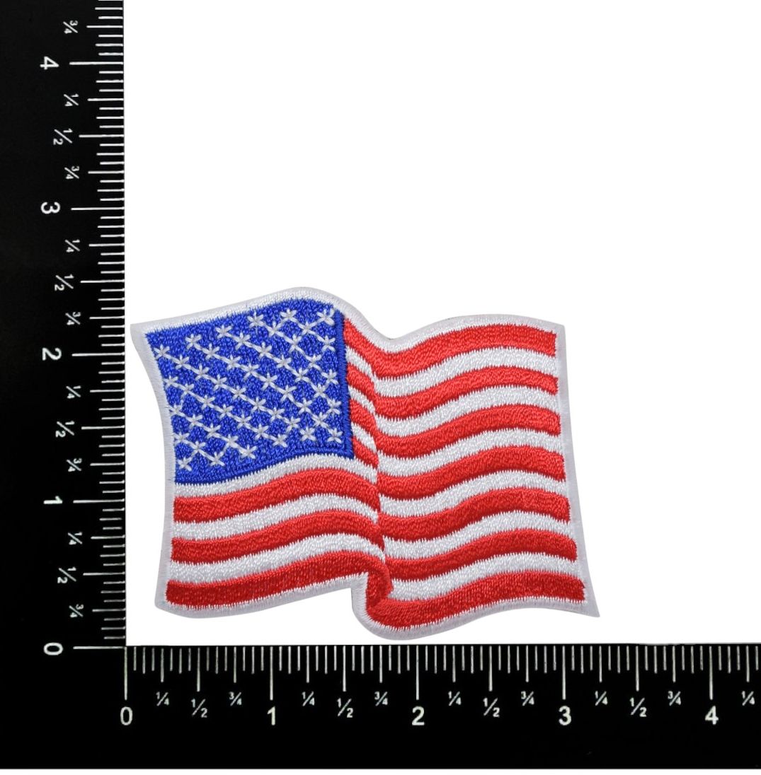 Waving American Flag, US Flag, White Border, Embroidered, Iron on Patch