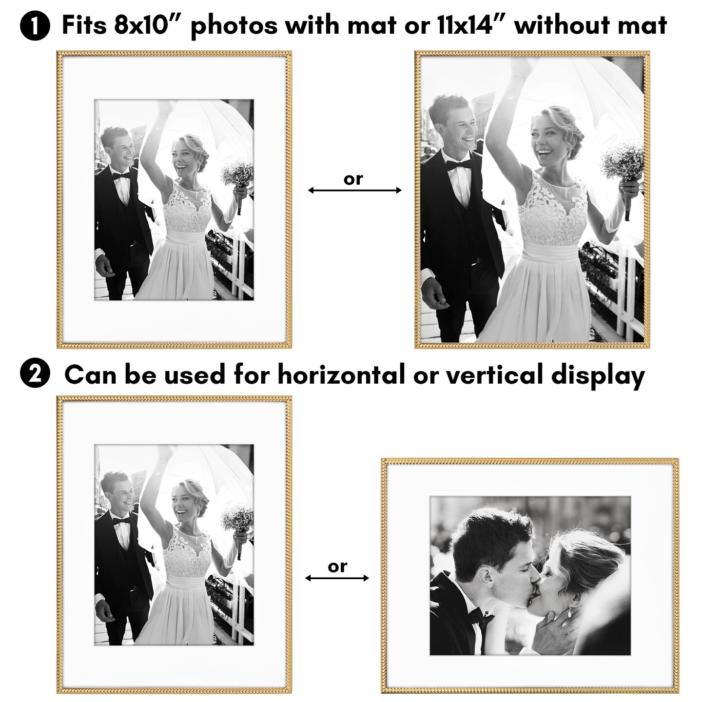 Americanflat Picture Frame with Mat & Rope-Style Textured Detailing and Shatter-Resistant Glass - Use With or Without the included Mat - Elegant Bamboo Frames for Tabletop or Wall