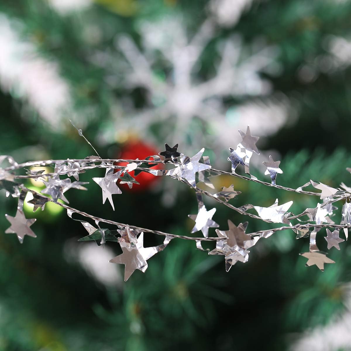 75 FT Star Tinsel Garlands with Wire, Christmas Star Wire Garland Decorations for Xmas Tree Home Wedding Birtahday Party