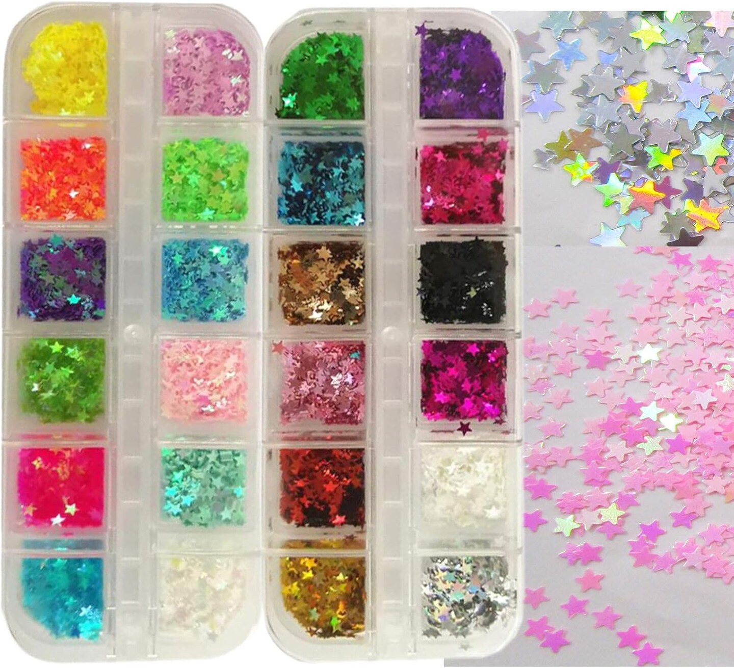 24 Colors Star Chunky Glitter Flakes Holographic Mylar Stars Shapes Glitters Confetti Nail Sequins for Acrylic Nails Crafts Resin Makeup