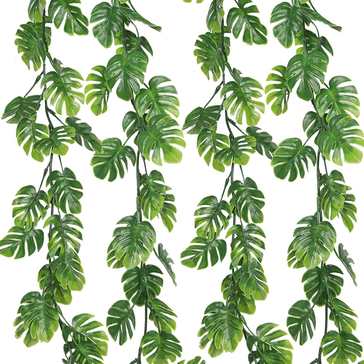 4Pcs Artificial Monstera Leaf Vines, 5.9FT Fake Hanging Plant Ivy Palm Leaves Greenery Vine Faux Tropical Monstera Garland for Garden Porch Patio Jungle Luau Party Beach Birthday Indoor Outdoor D&#xE9;cor