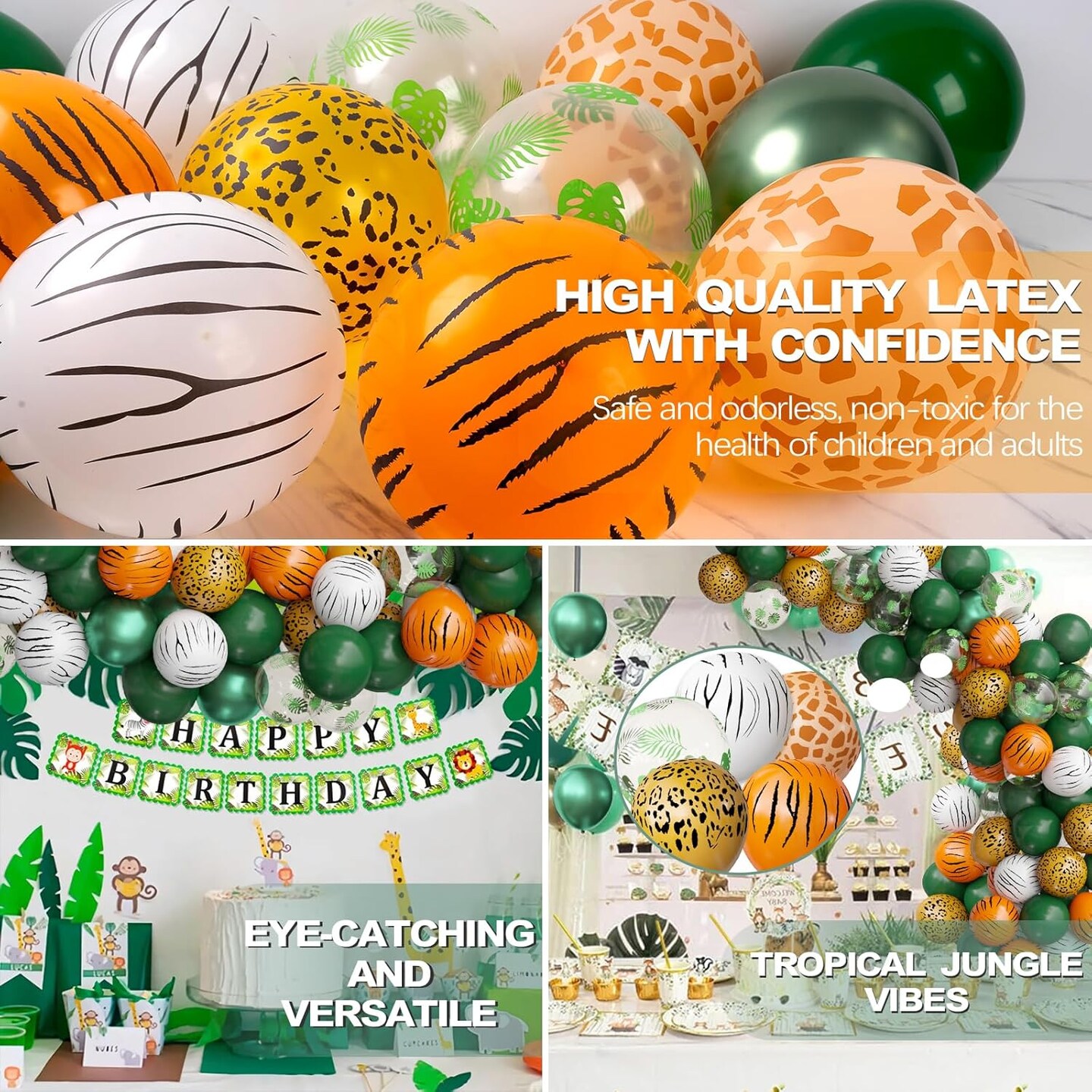Jungle Party Decorations, Jungle Safari Balloons, 68 Pack Animal Balloon Set for Boys Girls Tropical Safari Baby Shower Decor, Tropical Wild One Birthday Party Supplies, 12 Inch