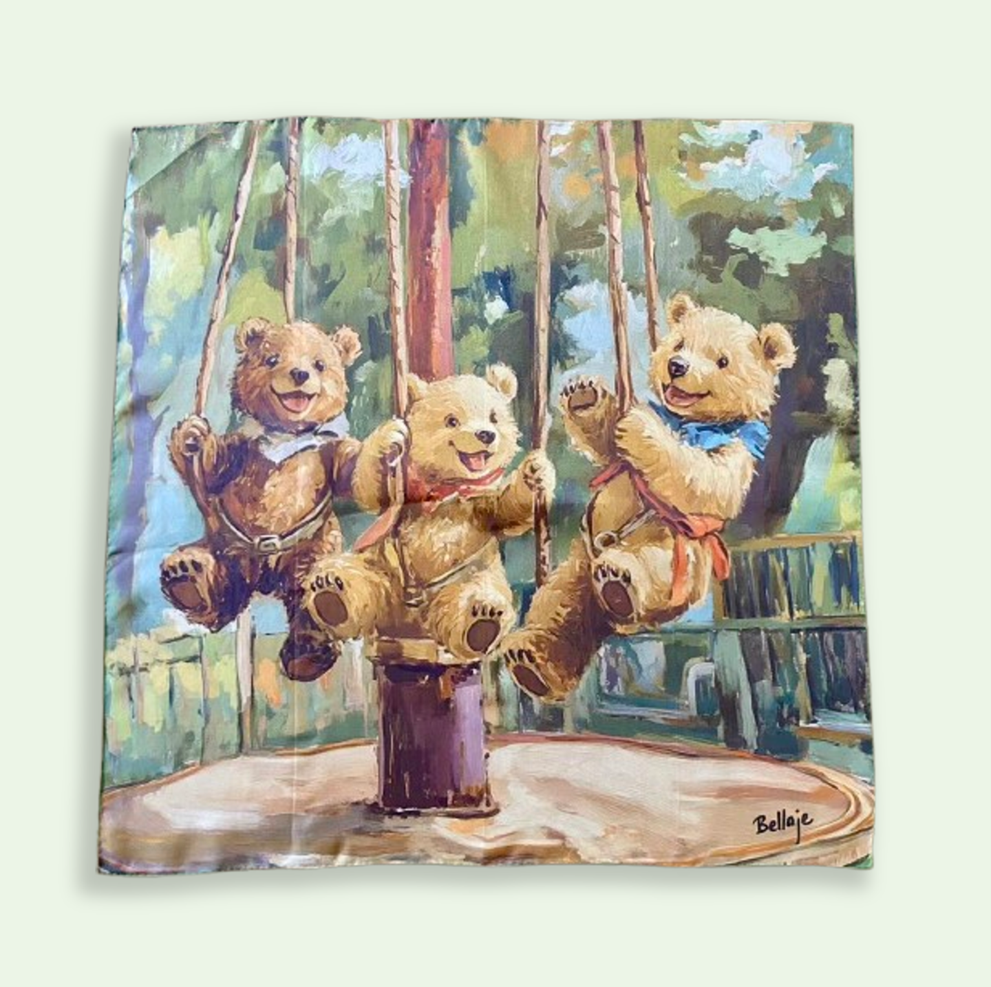Pure Silk Square Scarf - Teddy Bears 27 In, Mulberry Twill Silk