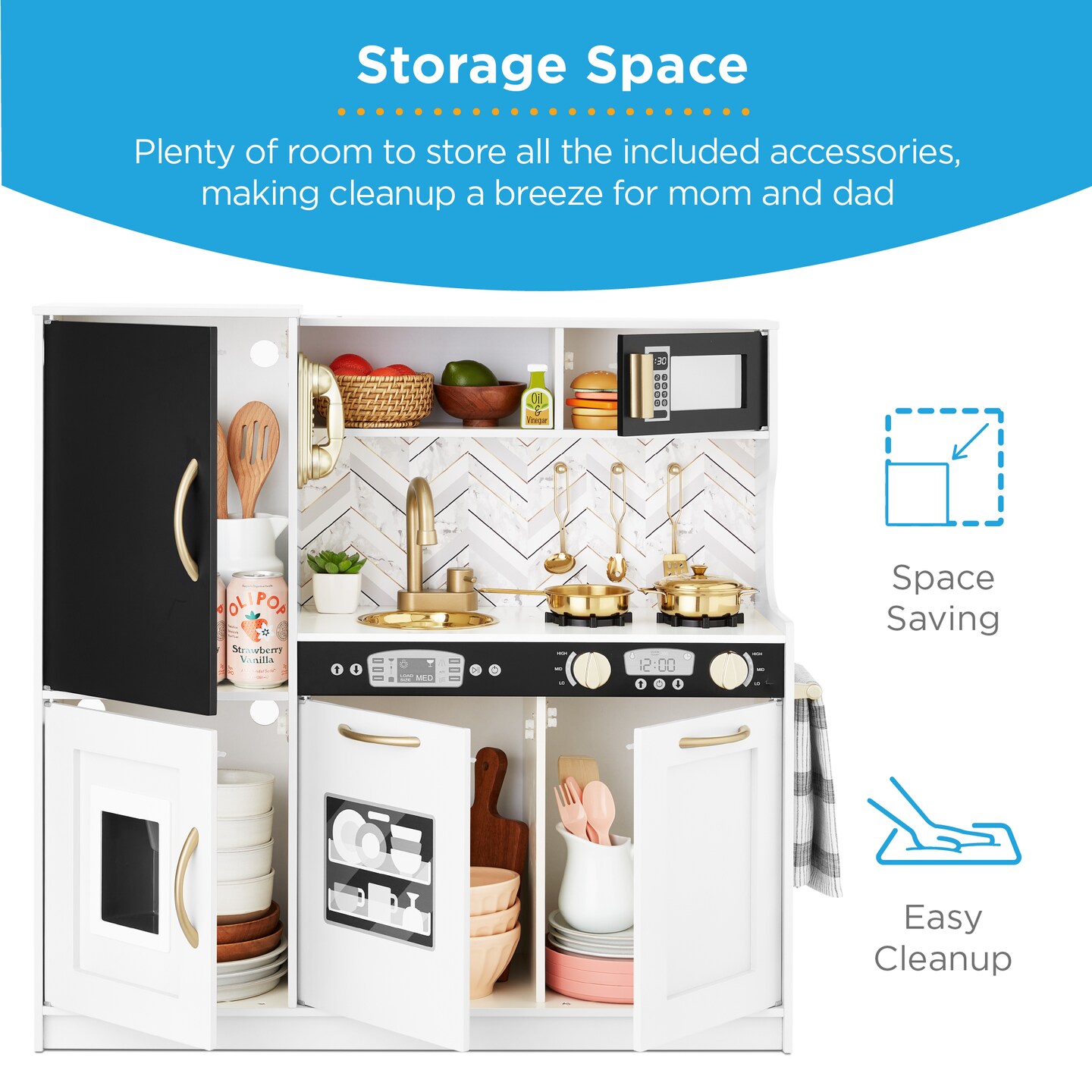Best Choice Products Pretend Play Kitchen Wooden Toy Set for Kids w/ Telephone, Utensils, Oven, Microwave