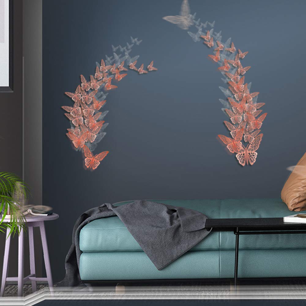 FOMTOR 3D Butterfly Wall Stickers Rose Gold Butterfly Decorations for Home Decor Cake Decorations Room Decorations Party Wedding Decor (24 Pcs)