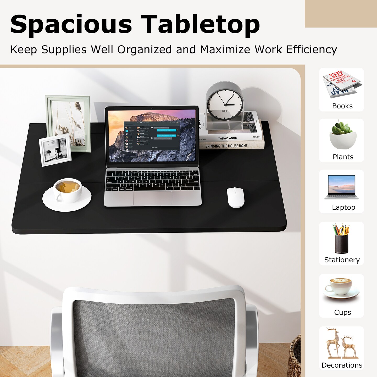 Space Saver Folding Wall-Mounted Drop-Leaf Table - 31.5&#x22; x 23.5&#x22; x 17.0&#x22; (L x W x H)