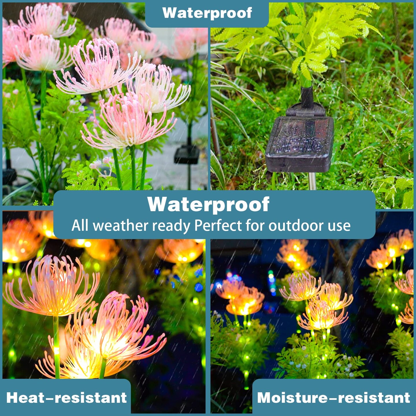 DooYard Solar Garden Lights, Solar Flowers Lights with Glowing Flowers &#x26; Stems, Upgraded Solar Panel, Solar Lights Outdoor for Garden Decoration,Yard Decor and Gift for Mother (2 Pack)