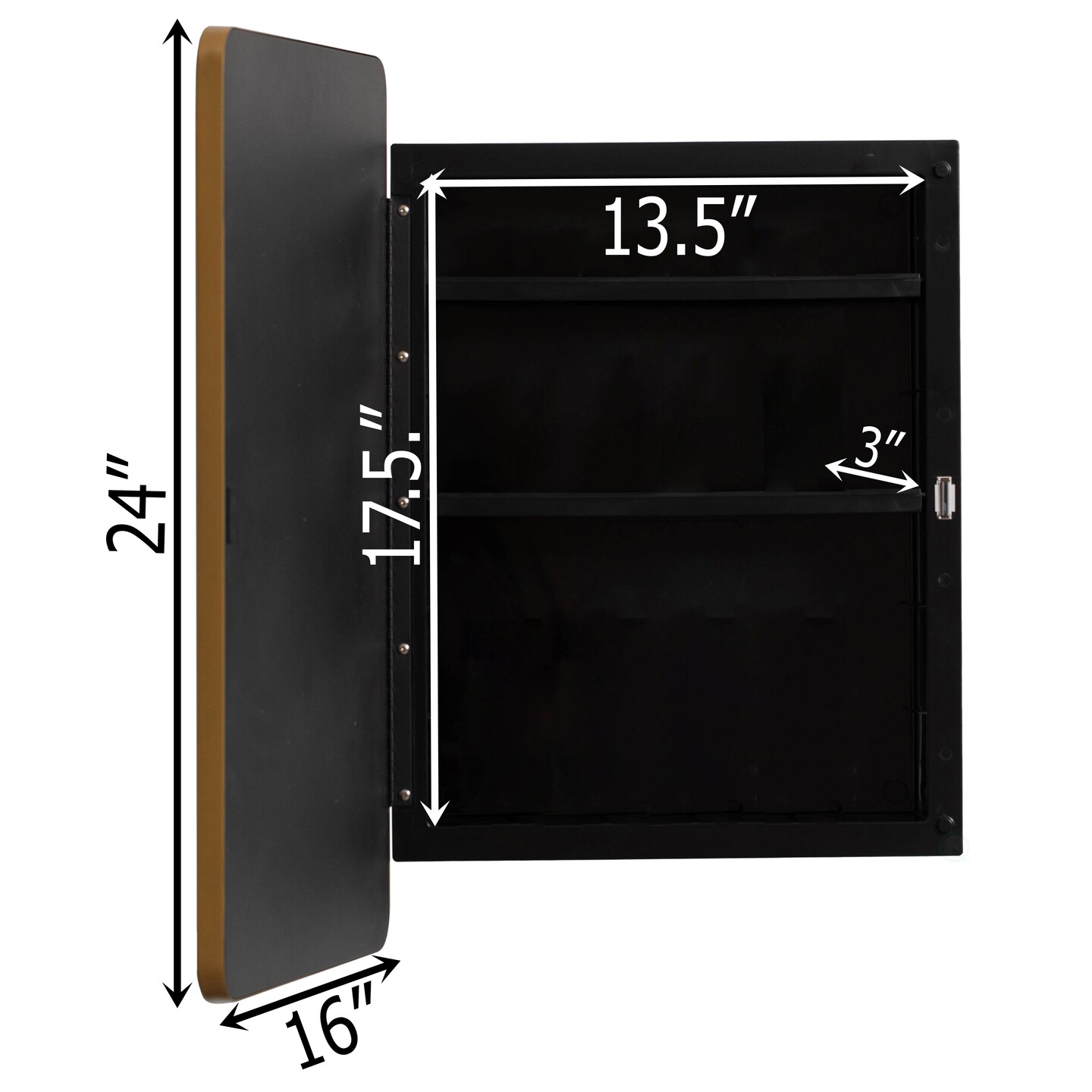 Basicwise Plastic Medicine Cabinet with Beveled Edge Mirror Door and Round Corner Metal Frame, Surface or Recessed Mount Options, Bathroom Wall Mounted Vanity Cabinet with 2 Adjustable Shelves