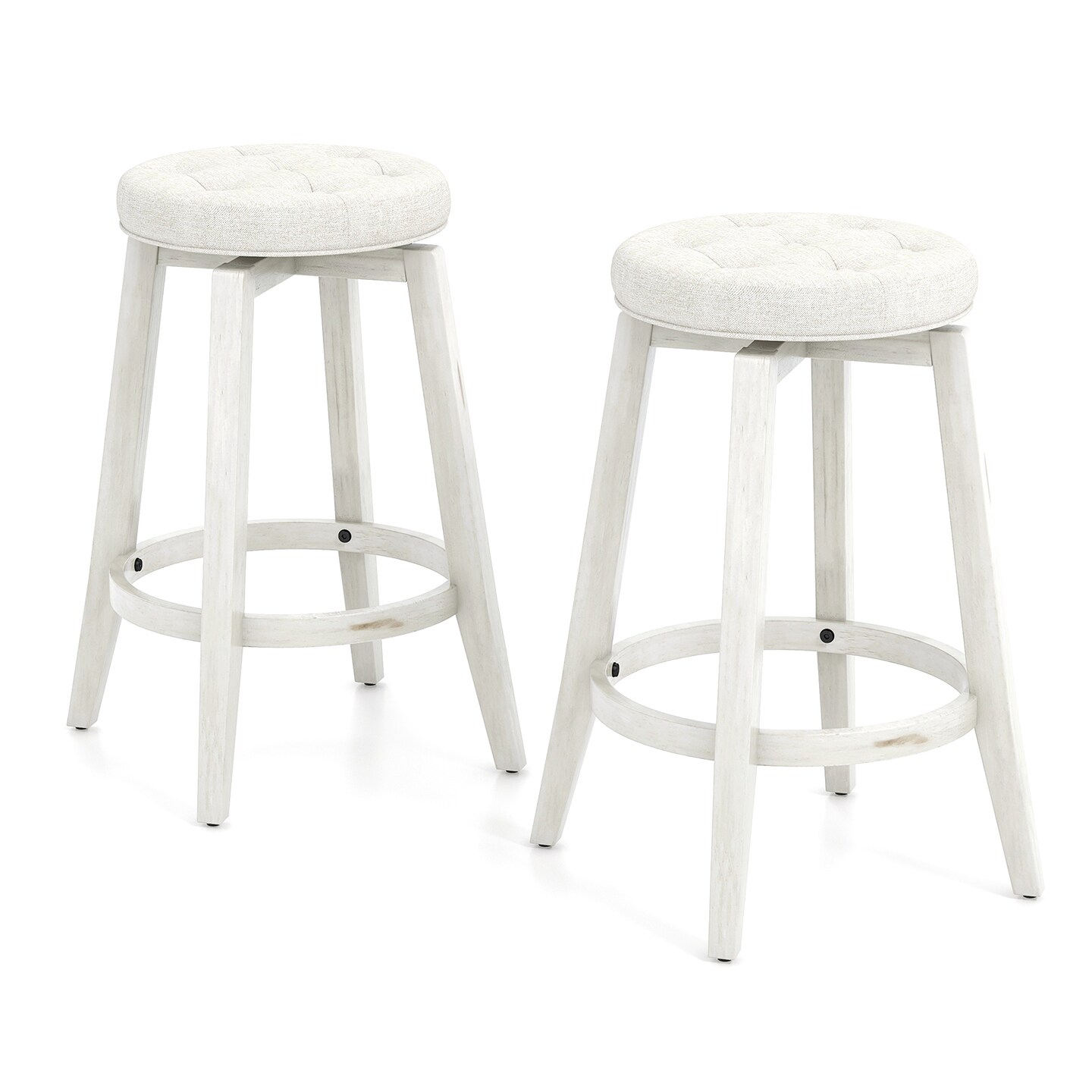 360° Swivel Upholstered Rubberwood Frame Bar Stool Set of 2 with Footrest